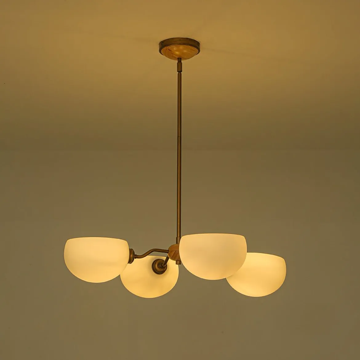 French Country 4-Light Frosted Glass Round Sputnik Chandelier