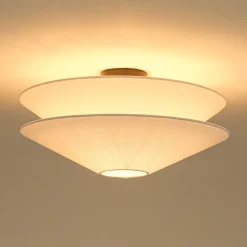 French Country 2-Tier White Linen Conical Semi Flush Mount