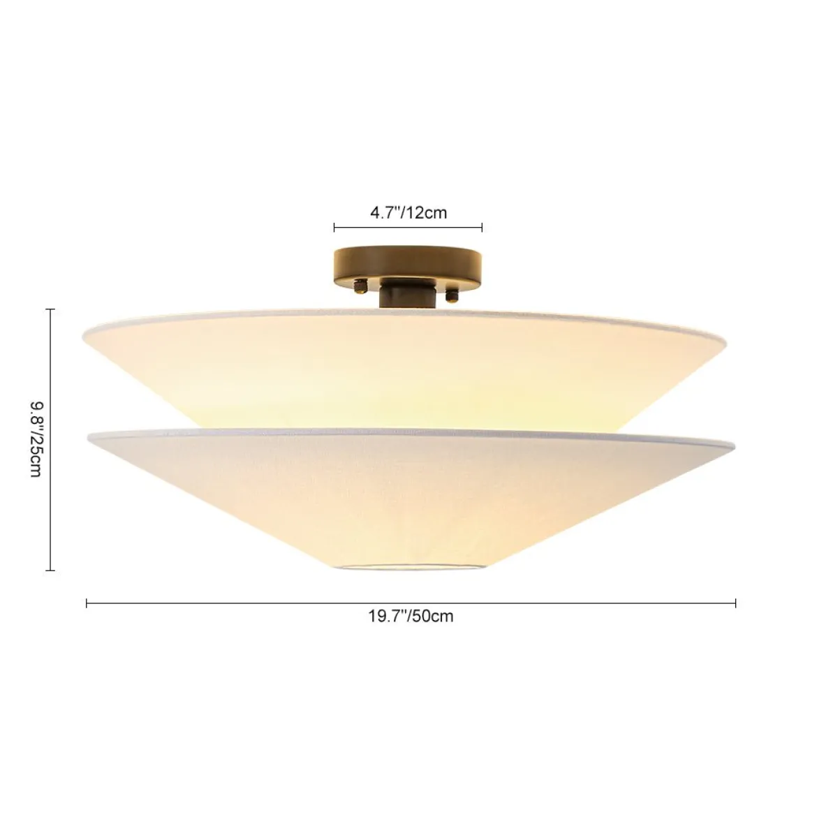French Country 2-Tier White Linen Conical Semi Flush Mount