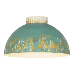 French Country Weathered Gilded Patina Teal Dome Flush Mount