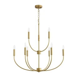 French Farmhouse Brass 2-Tier Candle Style Chandelier