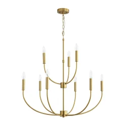 French Farmhouse Brass 2-Tier Candle Style Chandelier
