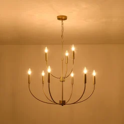 French Farmhouse Brass 2-Tier Candle Style Chandelier