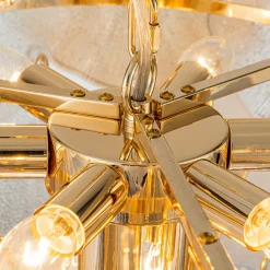 French Gold Layered Ginkgo Leaf Textured Glass Chandelier