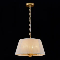 French 4-Light Candle Woven Beige Thread Drum Cage Pendant