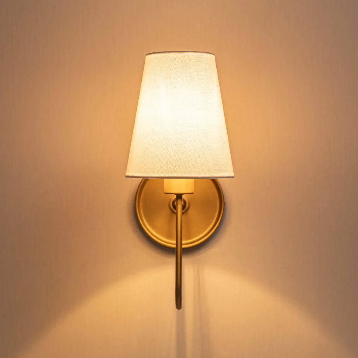 French 1-Light White Linen Conical Vanity Wall Sconce