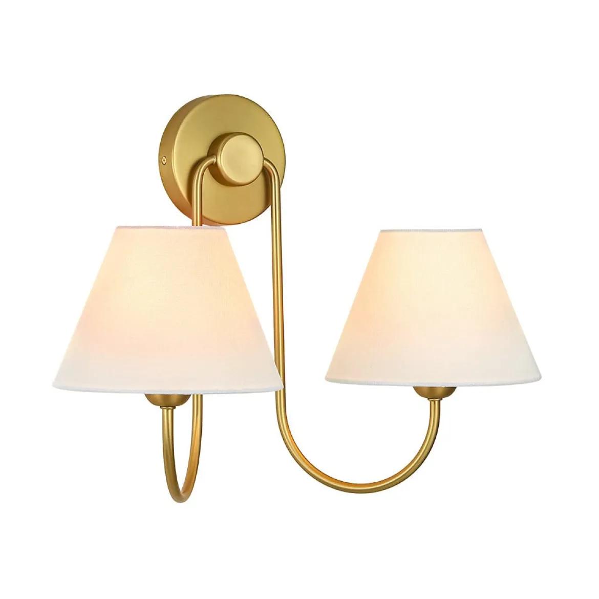 French 2-Light White Linen Conical Vanity Wall Lamp