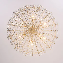 French Luxe Brass Bloom Crystal Floral Basket Chandelier