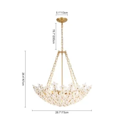French Luxe Brass Bloom Crystal Floral Basket Chandelier