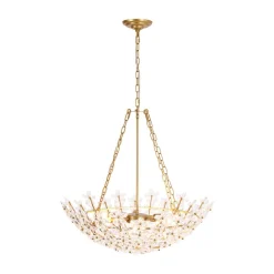 French Luxe Brass Bloom Crystal Floral Basket Chandelier