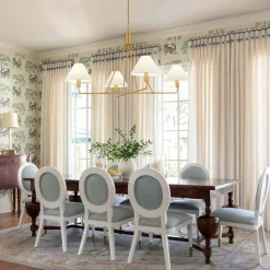 French Luxe Brass 4-Light White Linen Shade Candle Chandelier