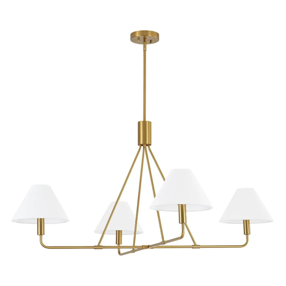 French Luxe Brass 4-Light White Linen Shade Candle Chandelier