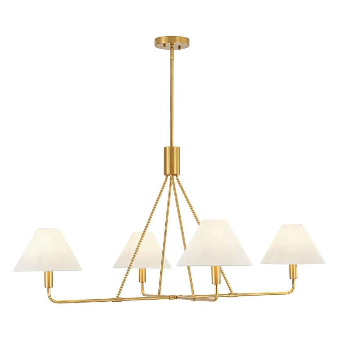 French Luxe Brass 4-Light White Linen Shade Candle Chandelier