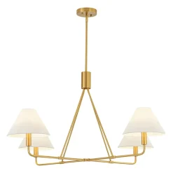 French Luxe Brass 4-Light White Linen Shade Candle Chandelier