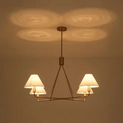 French Luxe Brass 4-Light White Linen Shade Candle Chandelier