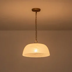 French Luxe 1-Light White Clouded Glass Round Pendant