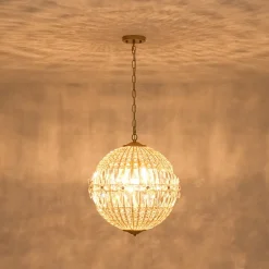French Luxury Brass Floral Crystal Globe Chandelier