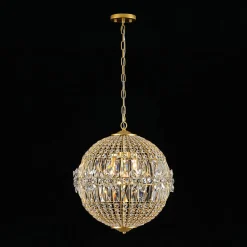French Luxury Brass Floral Crystal Globe Chandelier