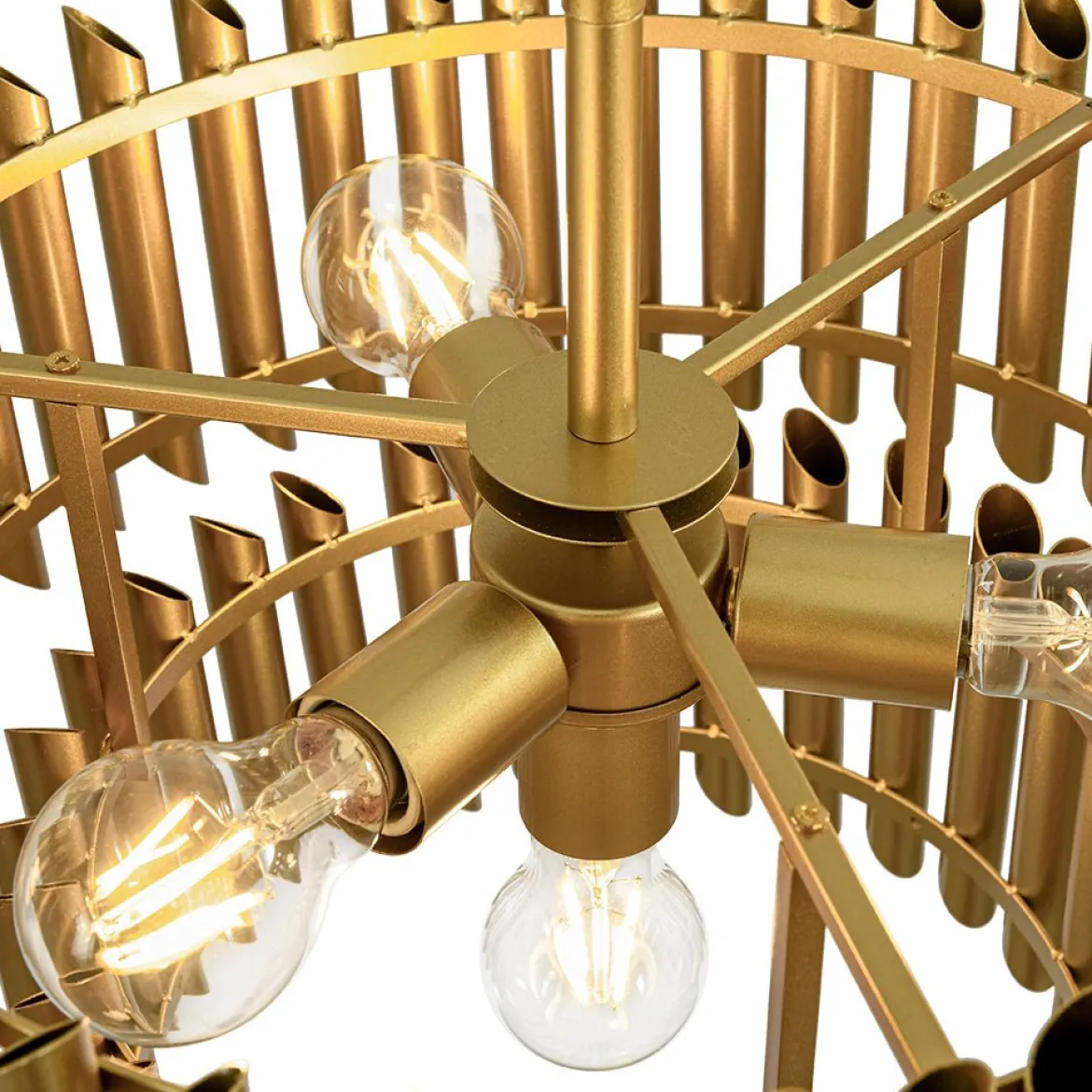 French Luxury Gold 2-Tier Metal Drum Cage Chandelier