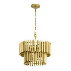 French Luxury Gold 2-Tier Metal Drum Cage Chandelier