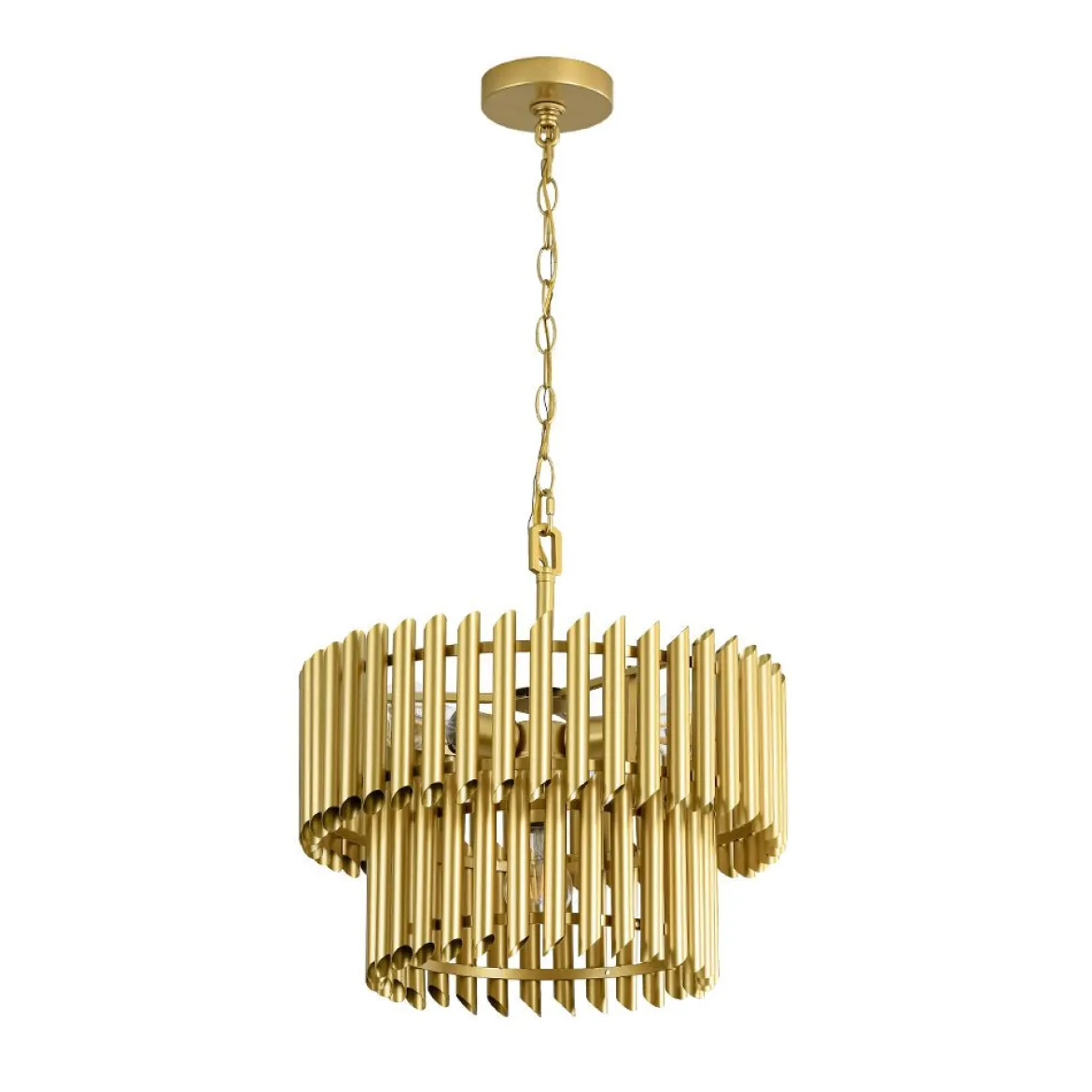 French Luxury Gold 2-Tier Metal Drum Cage Chandelier