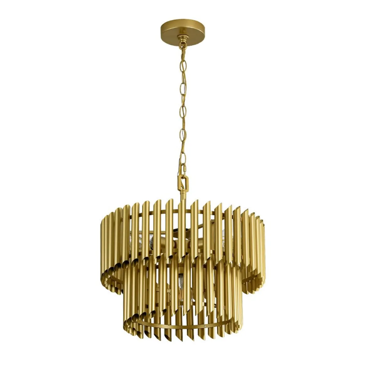 French Luxury Gold 2-Tier Metal Drum Cage Chandelier