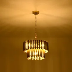 French Luxury Gold 2-Tier Metal Drum Cage Chandelier