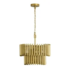 French Luxury Gold 2-Tier Metal Drum Cage Chandelier