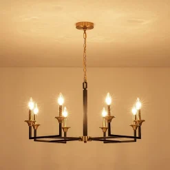 French Modern Iron 8-Light Candle Chandelier