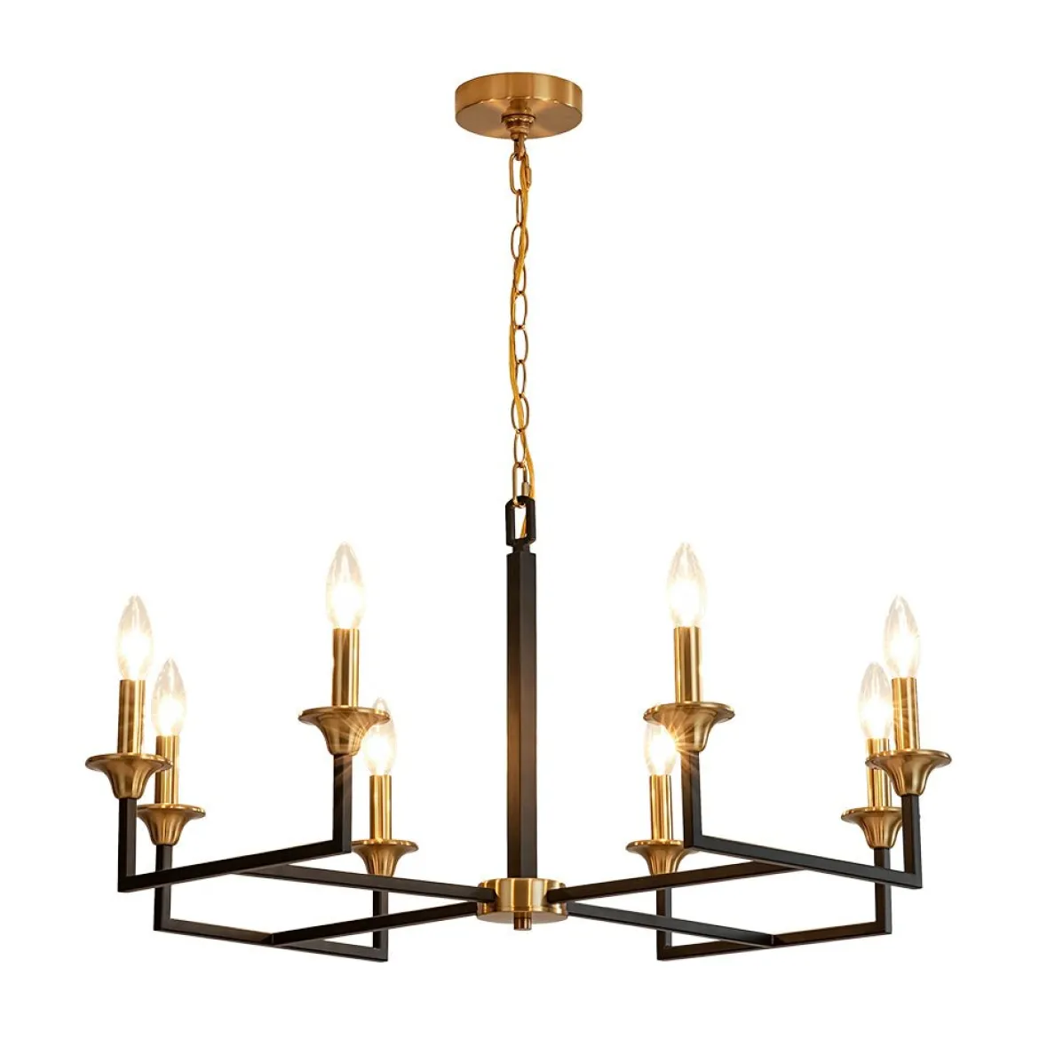 French Modern Iron 8-Light Candle Chandelier