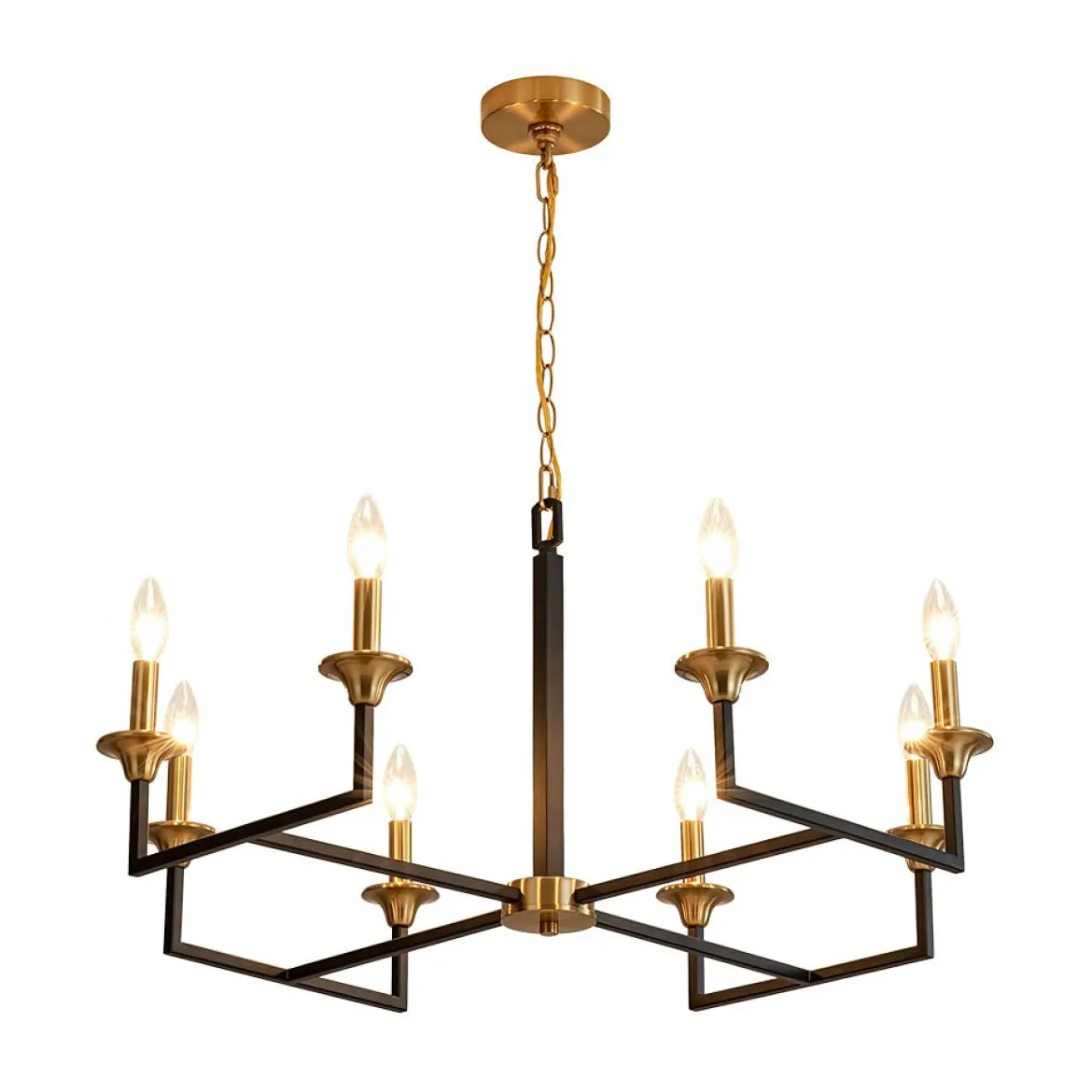 French Modern Iron 8-Light Candle Chandelier