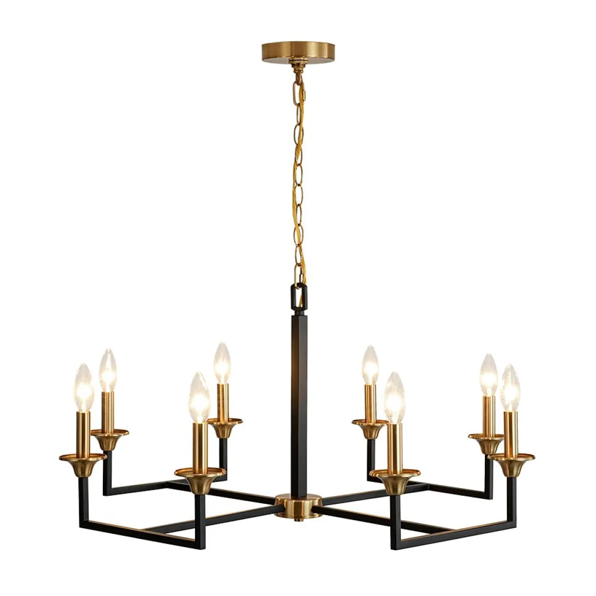 French Modern Iron 8-Light Candle Chandelier