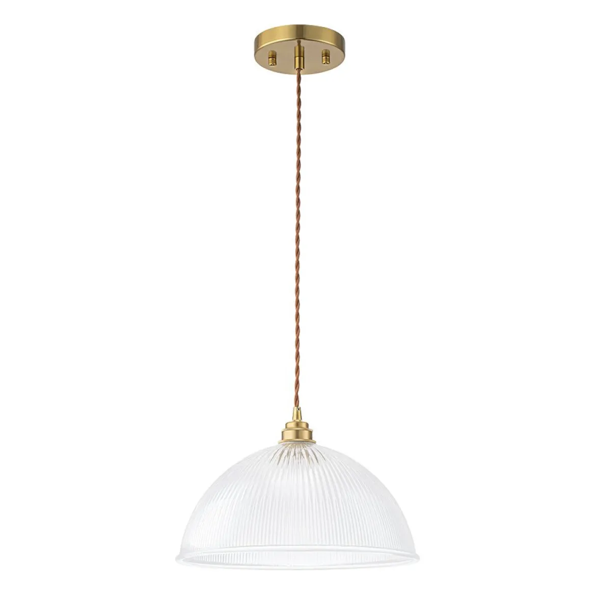 French Retro 1-Light Clear Ribbed Glass Dome Pendant