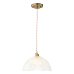 French Retro 1-Light Clear Ribbed Glass Dome Pendant
