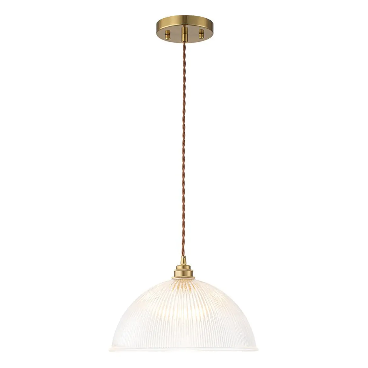 French Retro 1-Light Clear Ribbed Glass Dome Pendant
