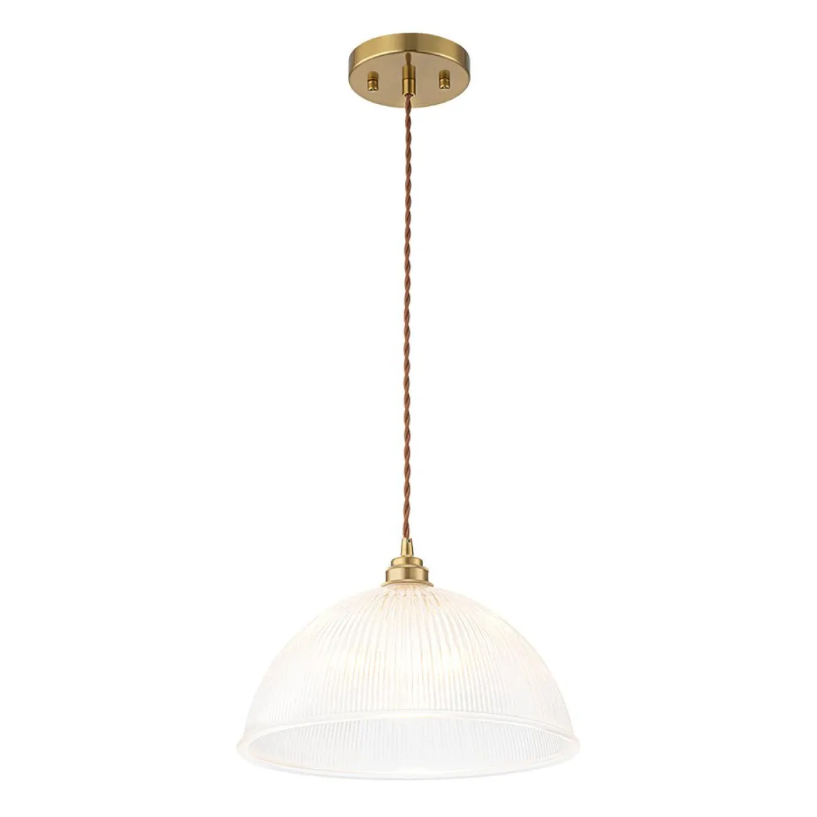 French Retro 1-Light Clear Ribbed Glass Dome Pendant