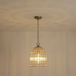 French Shabby Chic Antique Brass Crystal Cage Chandelier