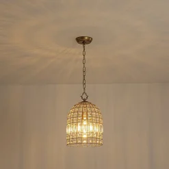 French Shabby Chic Antique Brass Crystal Cage Chandelier