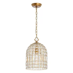 French Shabby Chic Antique Brass Crystal Cage Chandelier