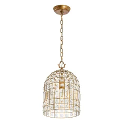 French Shabby Chic Antique Brass Crystal Cage Chandelier