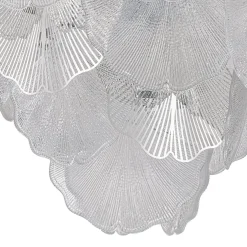 French Tiered Ginkgo Leaf Textured Glass Round Chandelier