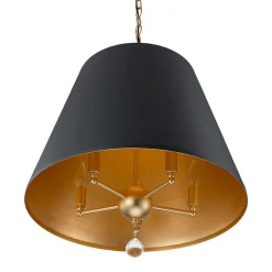 French Vintage Black Gold Iron Drum Cage Chandelier