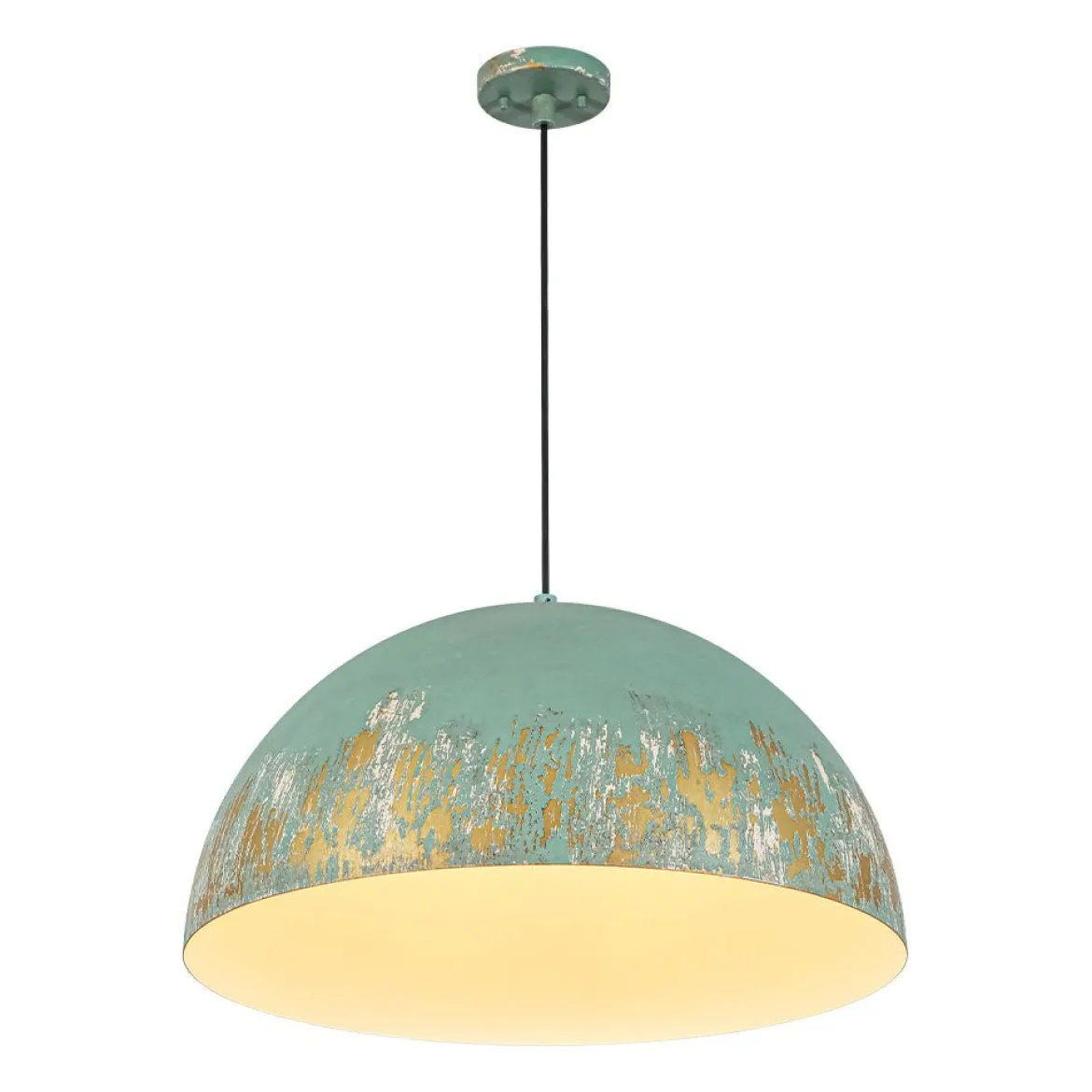French Vintage Weathered Gilded Oversized Iron Dome Pendant