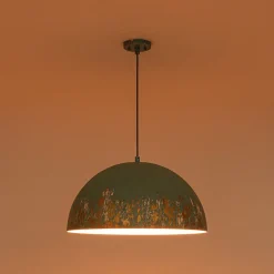 French Vintage Weathered Gilded Oversized Iron Dome Pendant