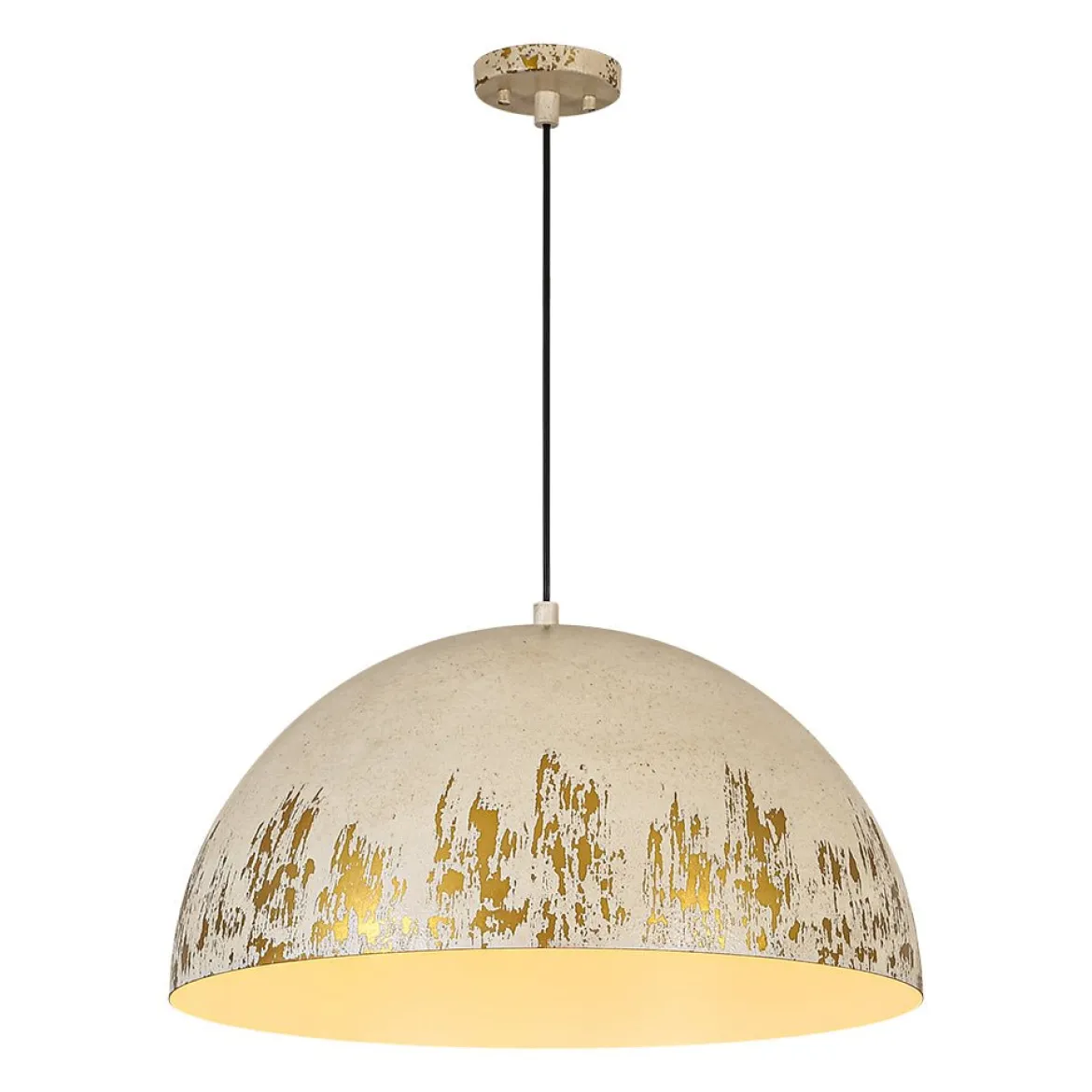 French Vintage Weathered Gilded Oversized Iron Dome Pendant