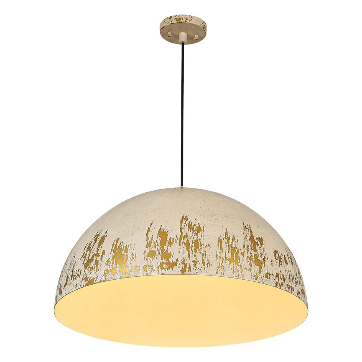 French Vintage Weathered Gilded Oversized Iron Dome Pendant