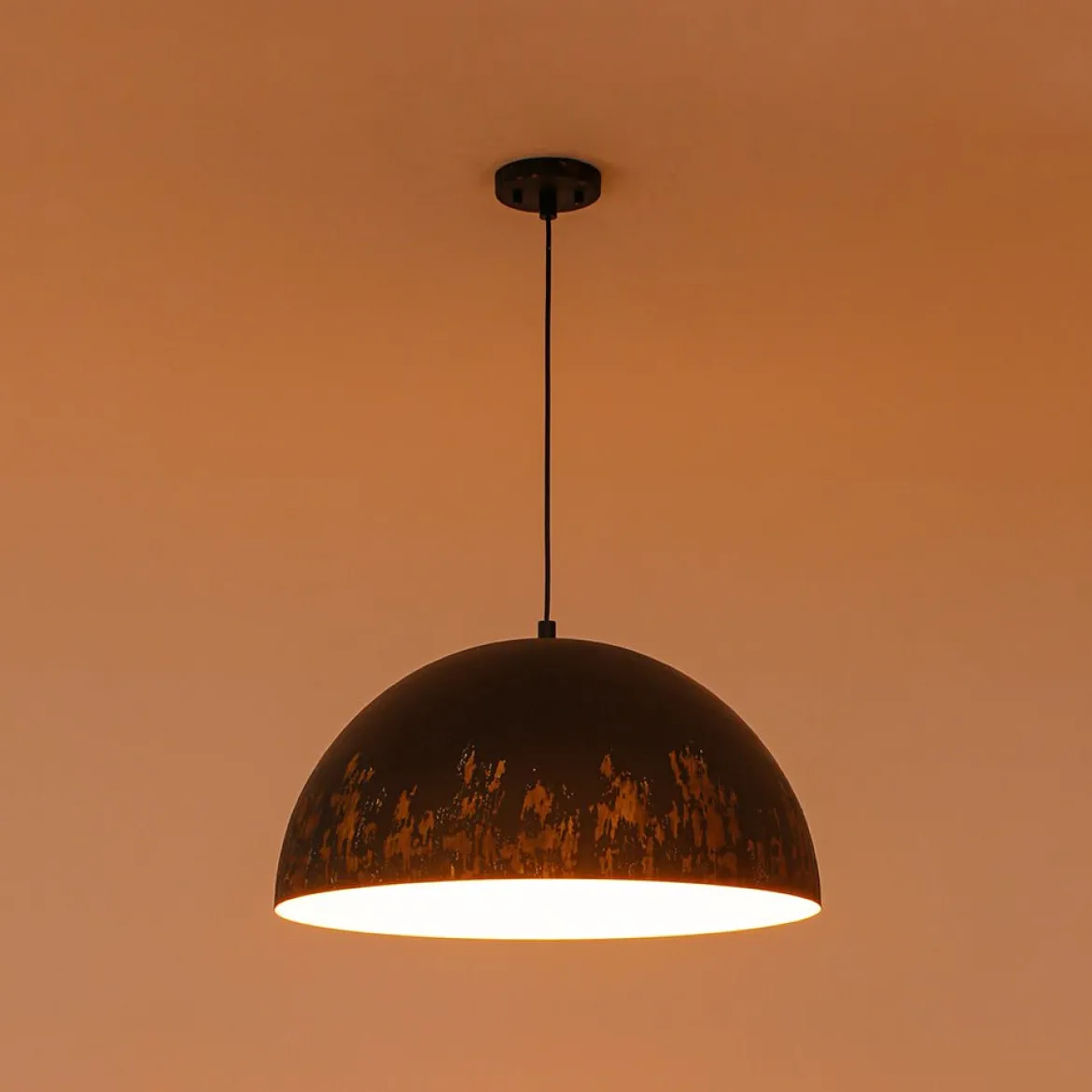 French Vintage Weathered Gilded Oversized Iron Dome Pendant
