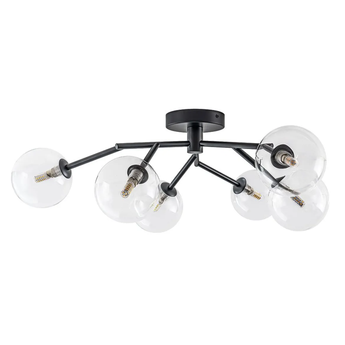 Funky Branch Style 6-Light Clear Glass Bubble Semi Flush Mount