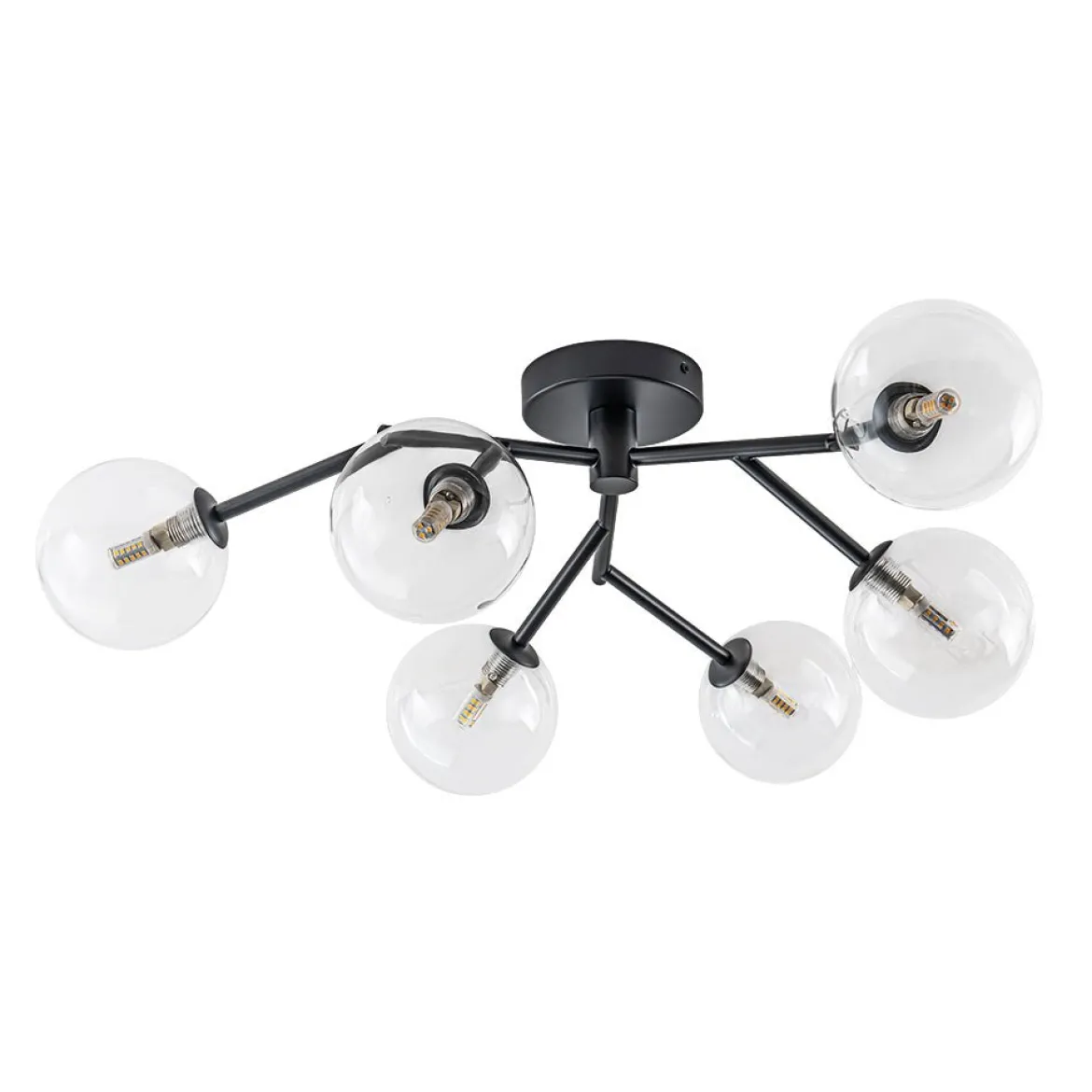 Funky Branch Style 6-Light Clear Glass Bubble Semi Flush Mount