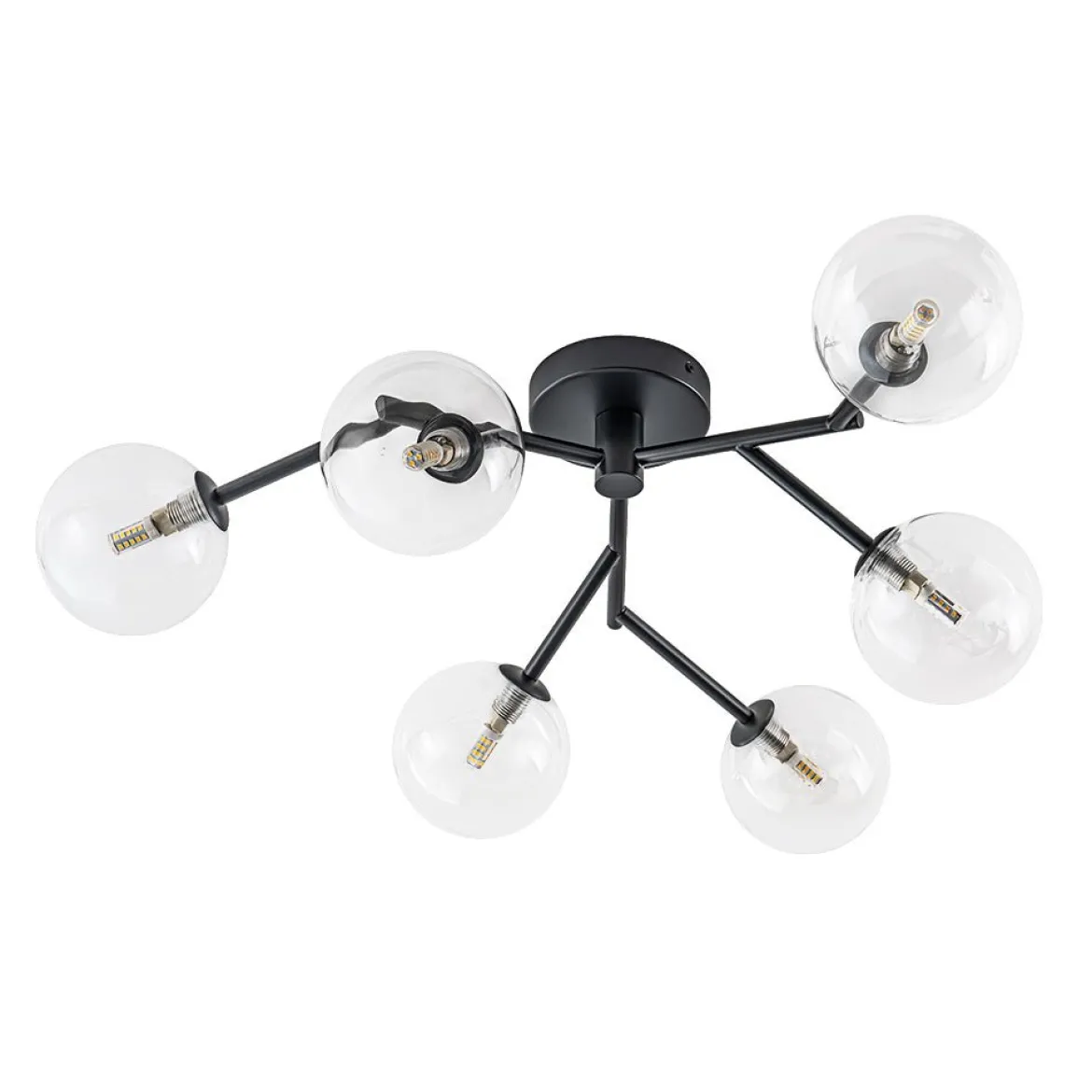 Funky Branch Style 6-Light Clear Glass Bubble Semi Flush Mount